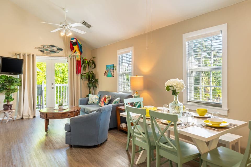 Stylish dining area with a view.