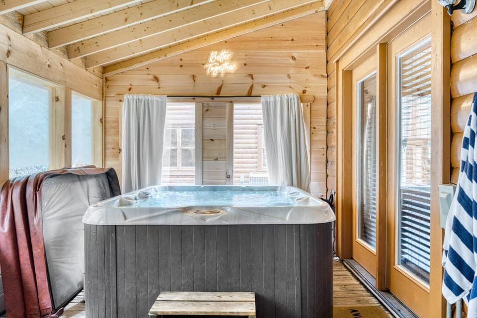 Private hot tub in a covered space.