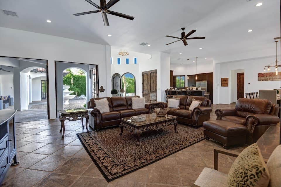 Open interior with tile flooring.