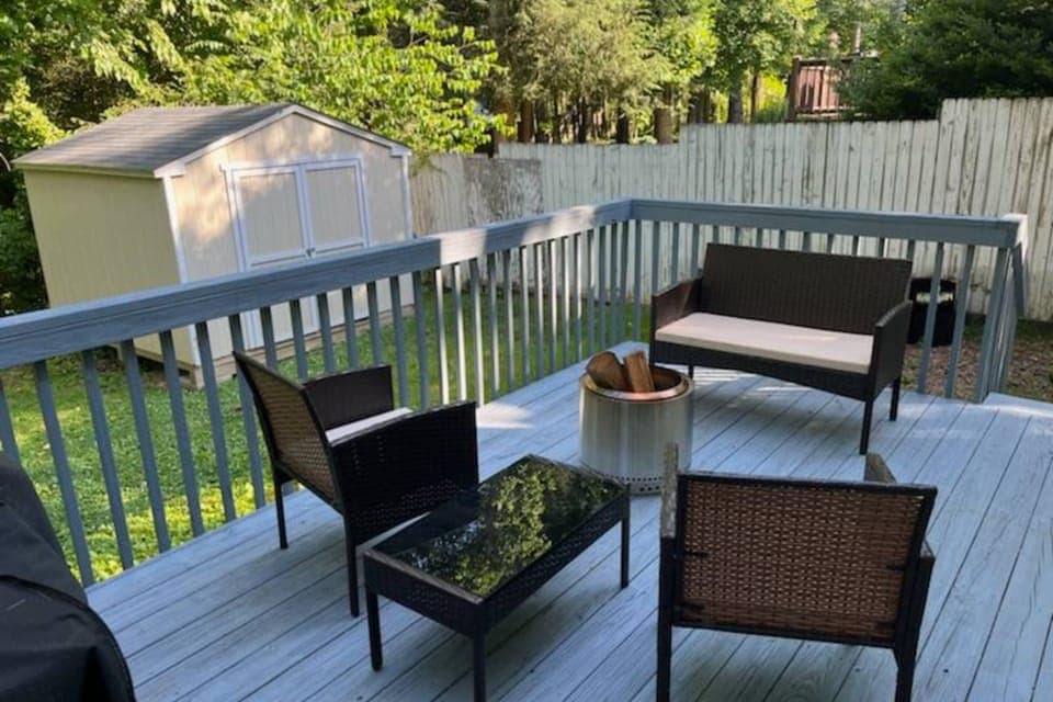 Cozy up to the fire stove on the deck.