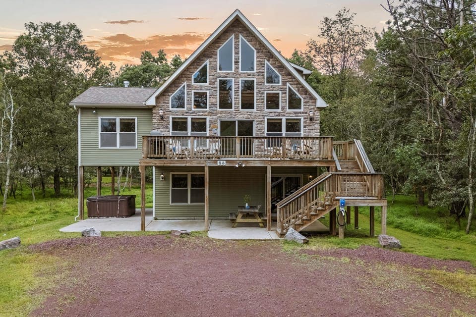 A dream house nestled in the woods.
