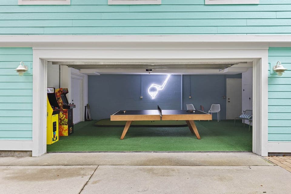 Unleash your inner gamer in the garage, equipped with a ping pong table and arcade games.