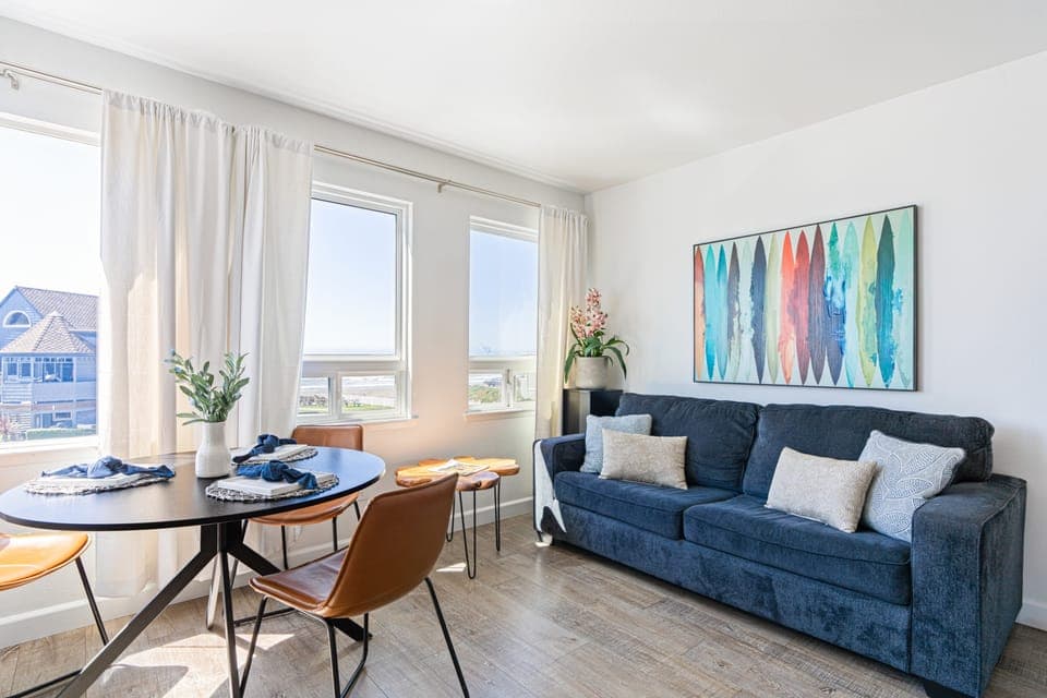 Enjoy extra sleeping space with a cozy sleeper sofa in the living area—perfect for added comfort and convenience!