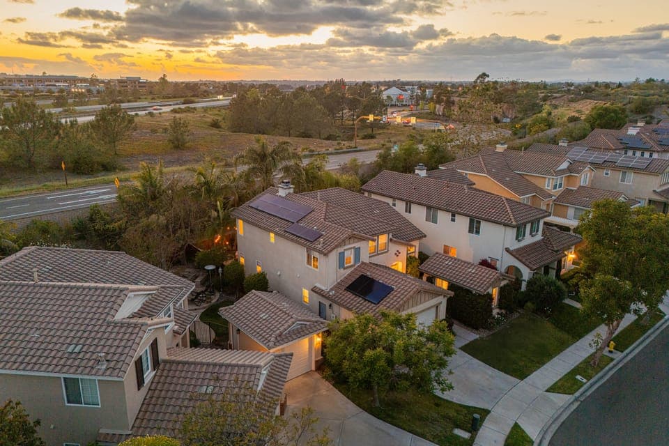 Elevated view reveals size, layout, and peaceful surroundings.