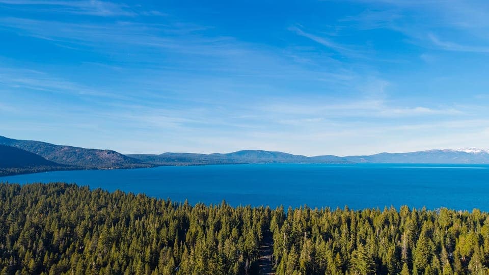 Scenic lake view surrounded by forest.