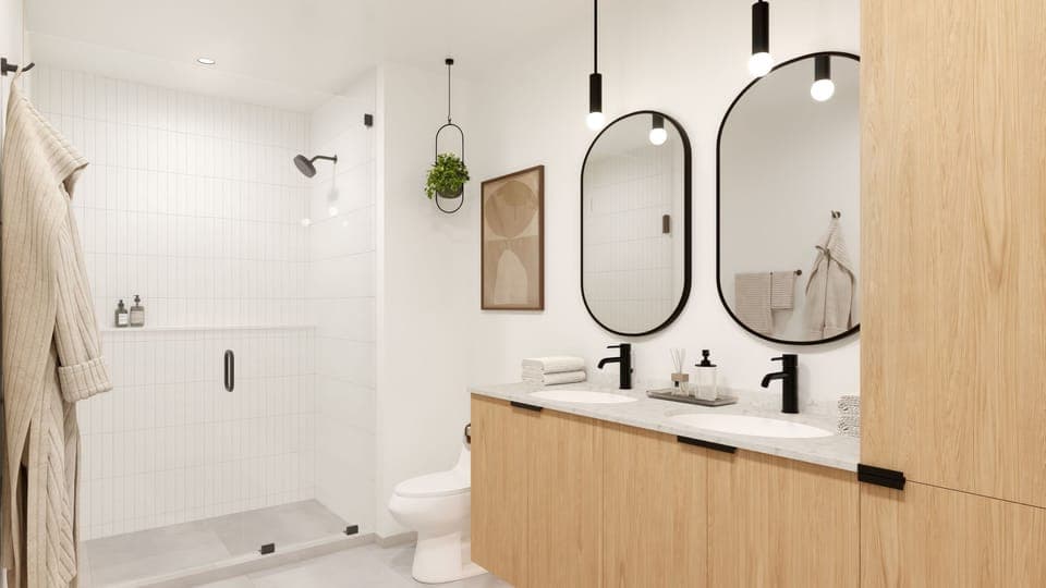 Deluxe 1 Bedroom Suite w/ Balcony: The full bathroom features a mirror, vanity, and shower.