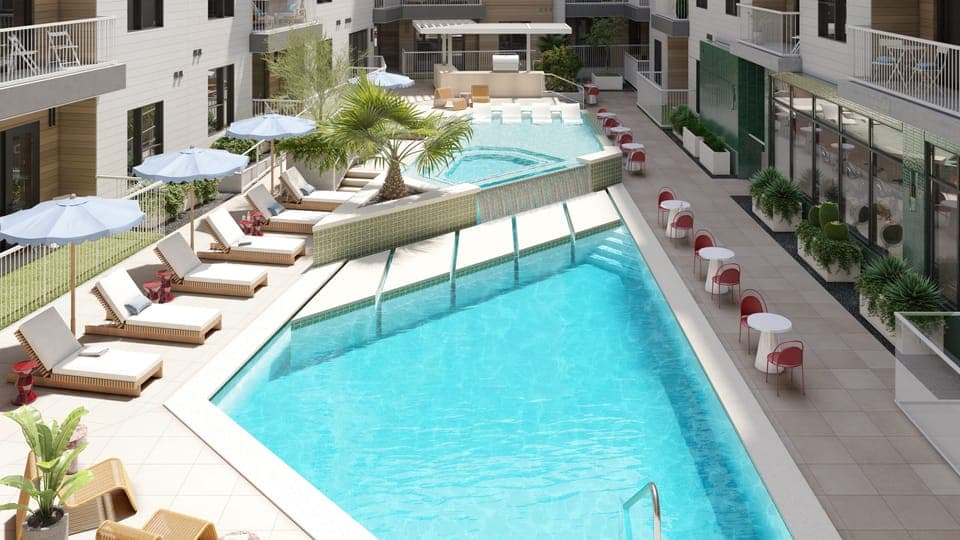 Elevated view of the communal pool.