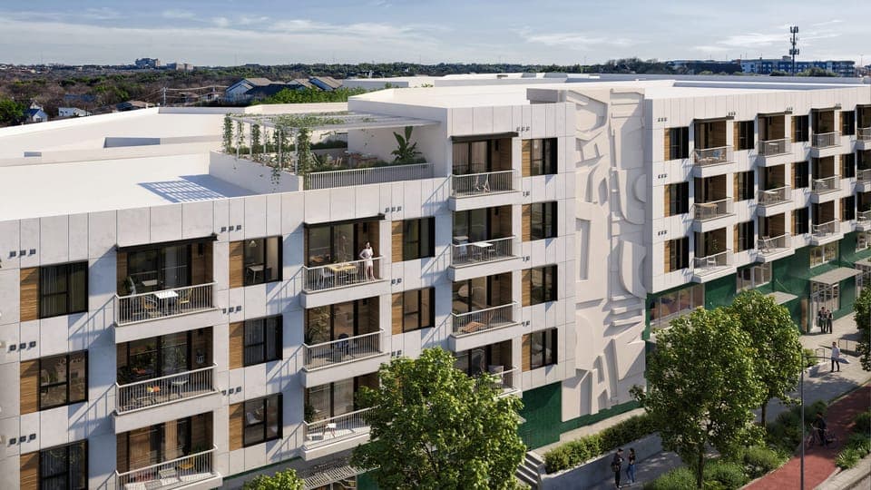 Exterior of the hotel with multiple units.