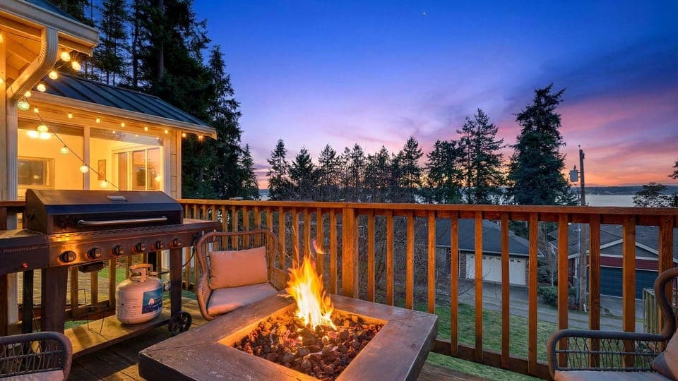 Cozy up by the custom firepit on the deck while the sunsets over the horizon.