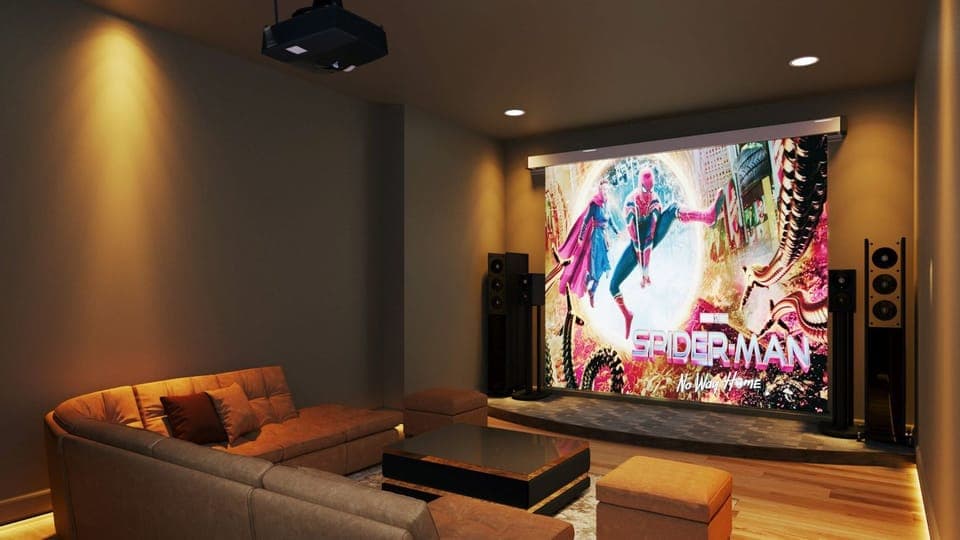 Settle in for movie night in this immersive home theater.
