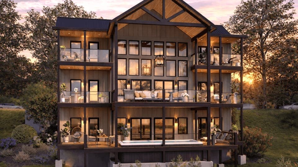 Stunning multi-level retreat with expansive decks and floor-to-ceiling windows.