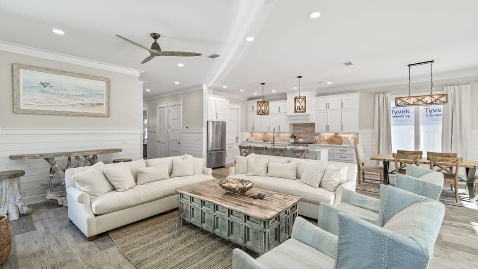 Living and kitchen area view.