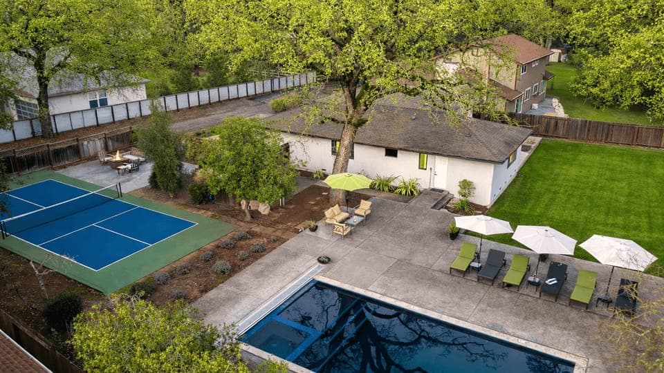 Overhead view of the backyard.