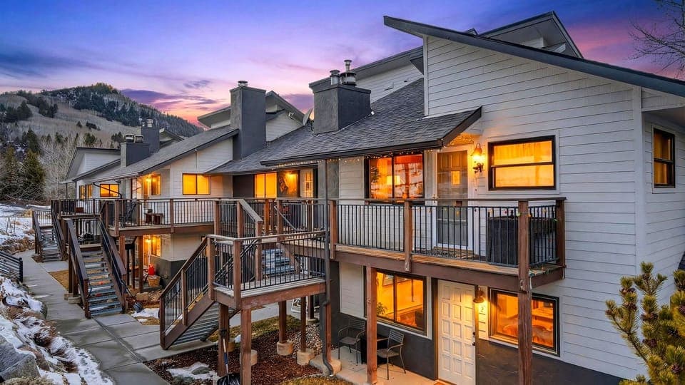 Condo community at sunset—your cozy mountain home base with easy access to everything Vail has to offer.