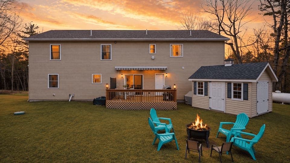 Unwind by the fire pit and enjoy peaceful evenings in the spacious backyard.