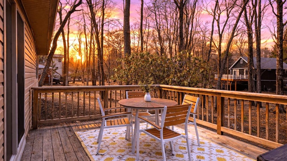 Uncovered deck perfect for alfresco dining with a sunset view.