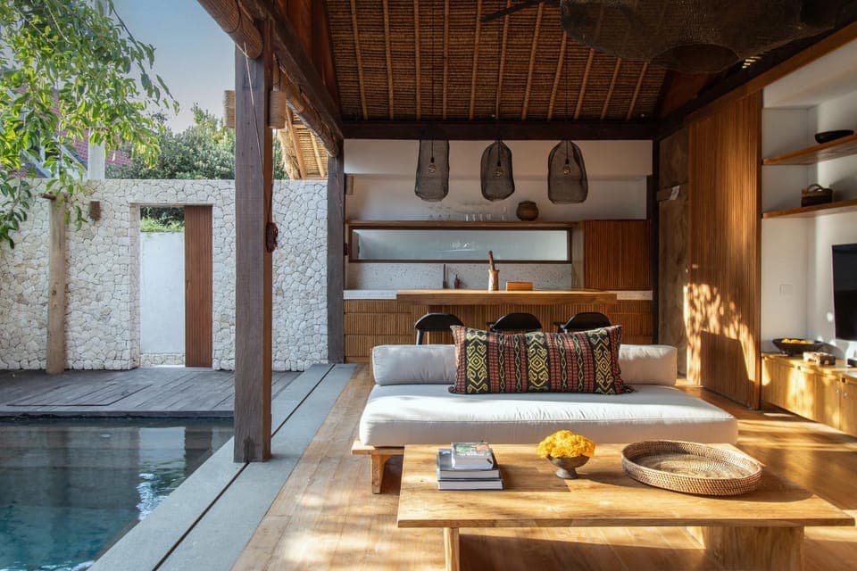 Property building, Living room, Swimming pool