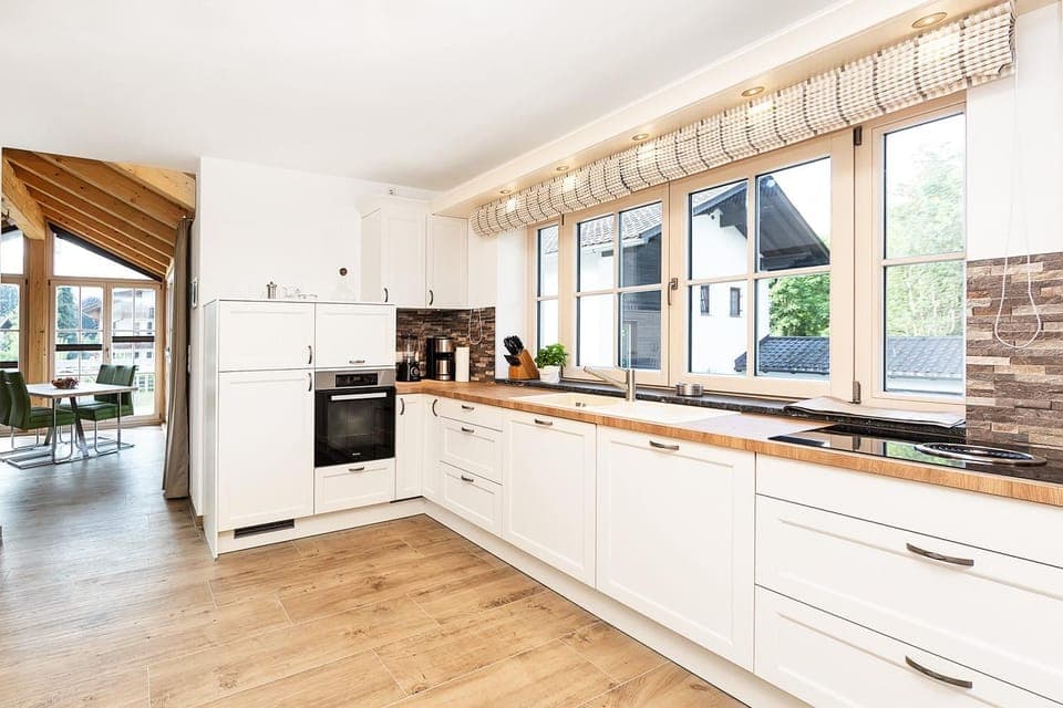 Kitchen or kitchenette, stove