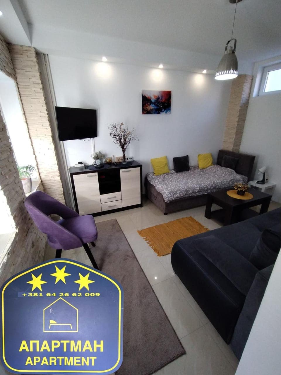 Bed, Living room, Seating area