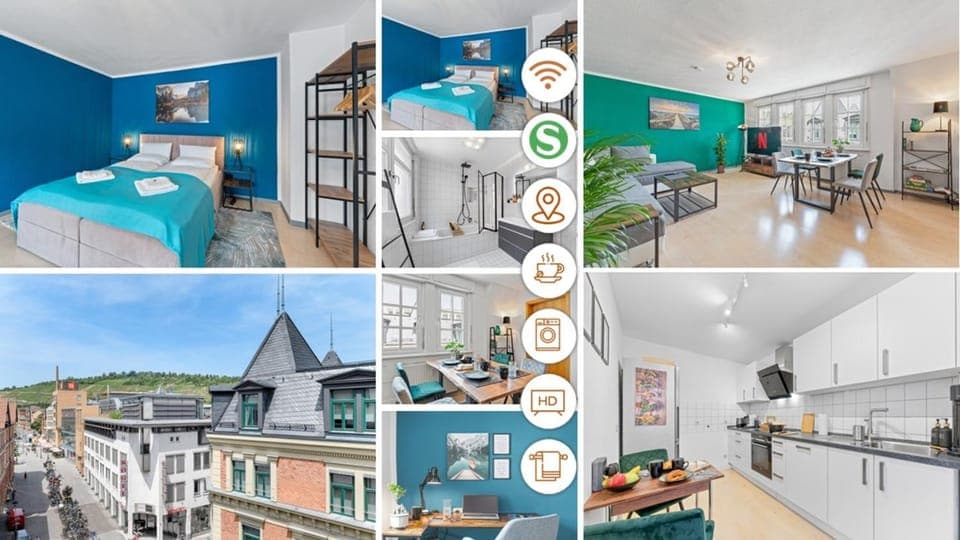 Bed, Bathroom, Living room, Dining area, kitchen