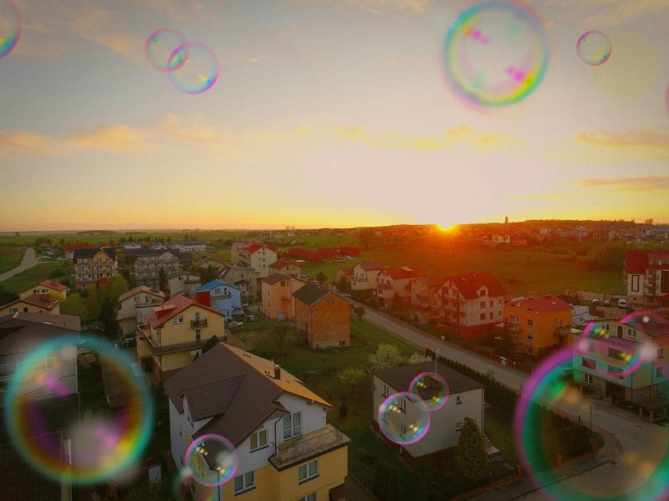 Bird's eye view, City view, Sunset