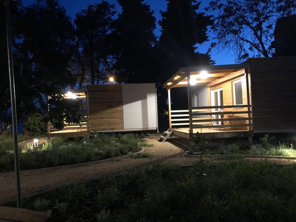 Property building, Night, Garden