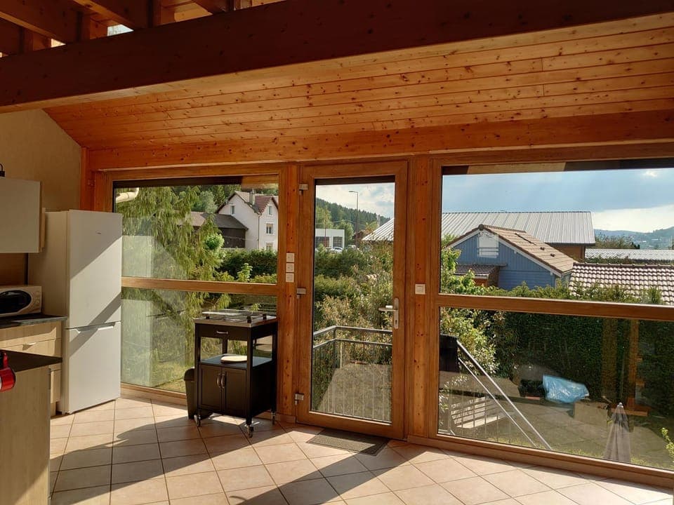 Day, Natural landscape, Garden, View (from property/room), Kitchen or kitchenette, Garden view, minibar, pet friendly, pet friendly, stove