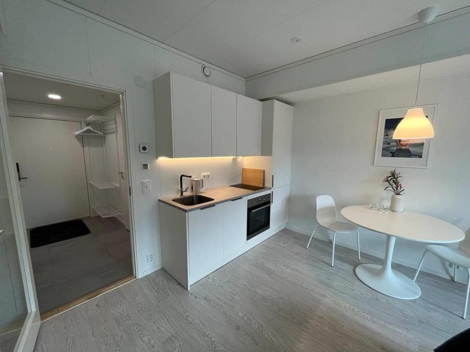 Coffee/tea facilities, Kitchen or kitchenette, Dining area, oven, stove