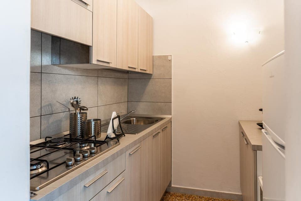 Kitchen or kitchenette, stove