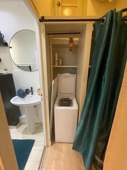 flat iron, washing machine