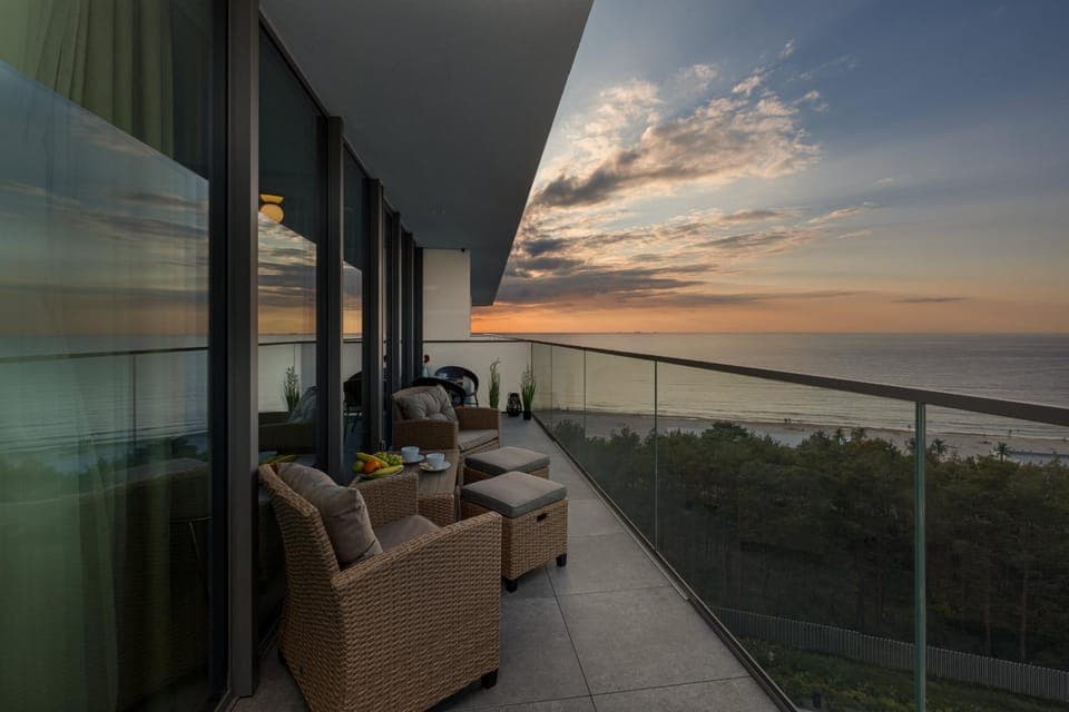 Balcony/Terrace, Seating area, Sea view, Sunset
