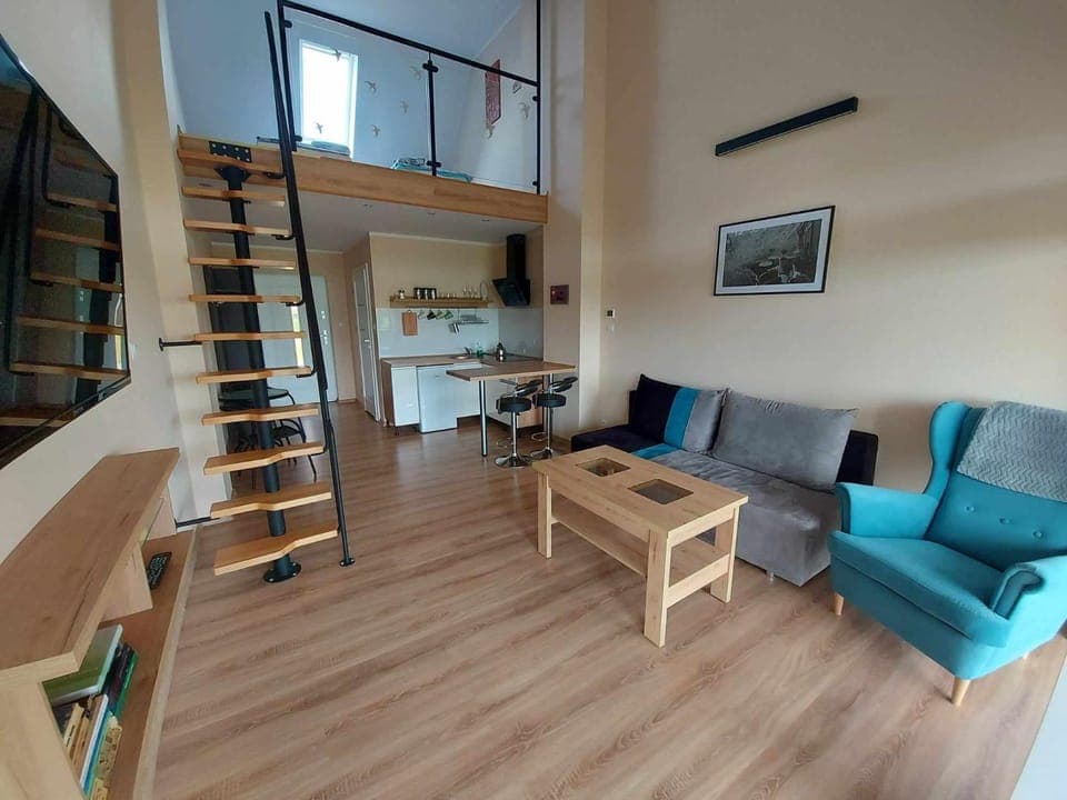 Kitchen or kitchenette, Living room, Seating area