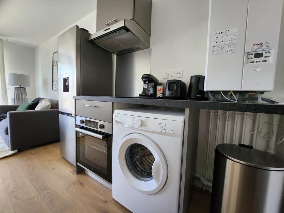 stove, washing machine, kitchen