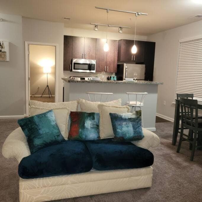 Kitchen or kitchenette, Living room, Seating area