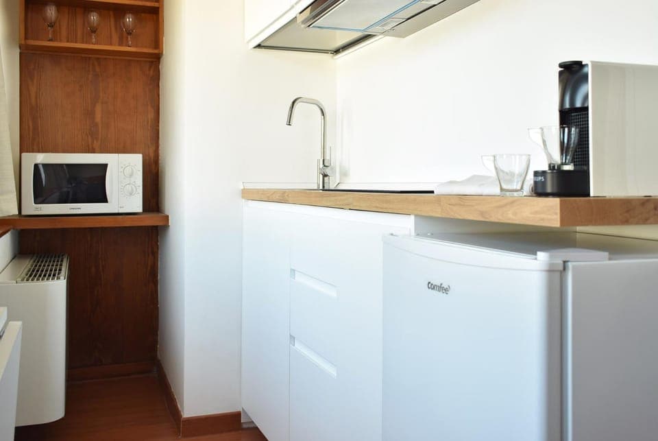 Kitchen or kitchenette, minibar, stove
