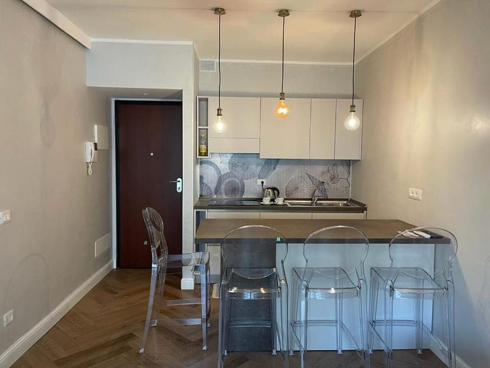 Kitchen or kitchenette, stove