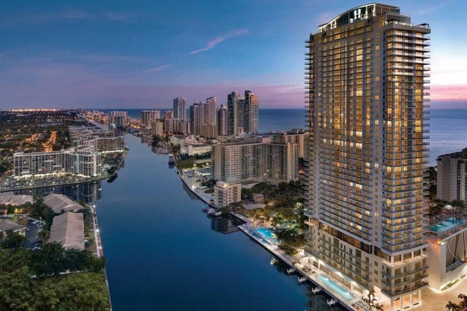 Property building, Night, Bird's eye view, City view, Sea view