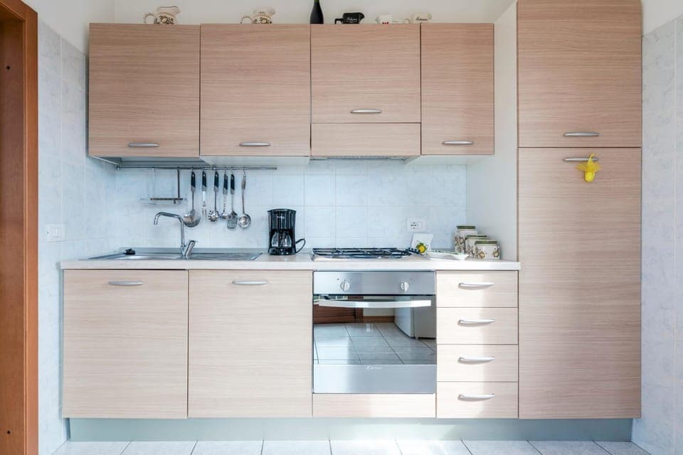 Kitchen or kitchenette, stove