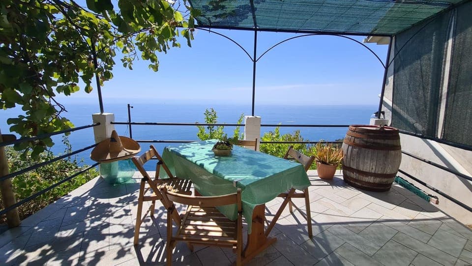 Property building, Patio, Day, Natural landscape, View (from property/room), Balcony/Terrace, Dining area, Sea view, Sea view