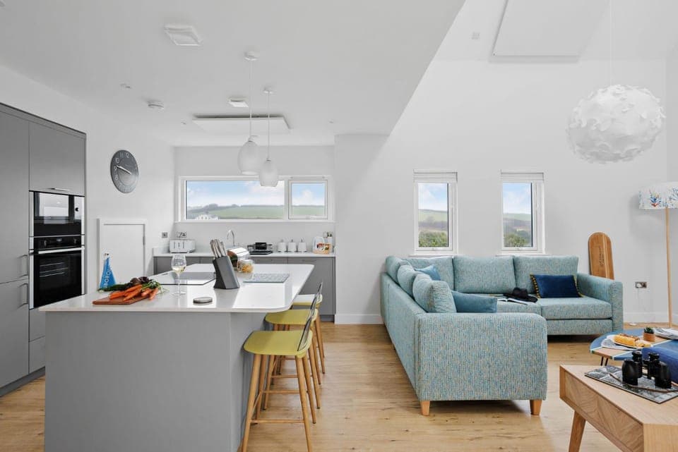 Kitchen or kitchenette, Living room, Seating area, oven