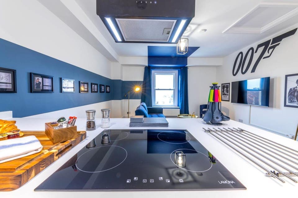 Kitchen or kitchenette, stove