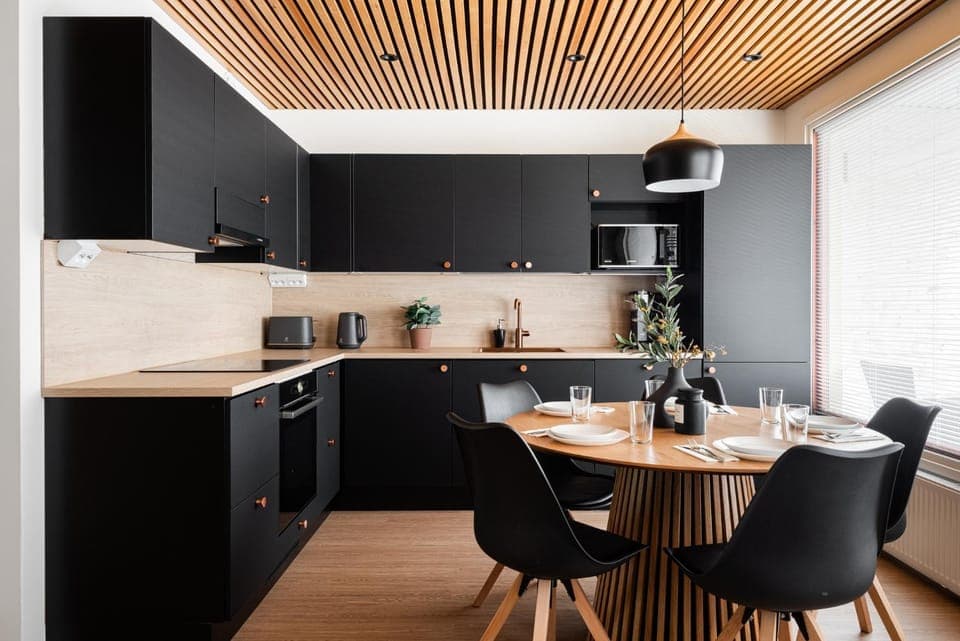 Kitchen or kitchenette, stove, kitchen