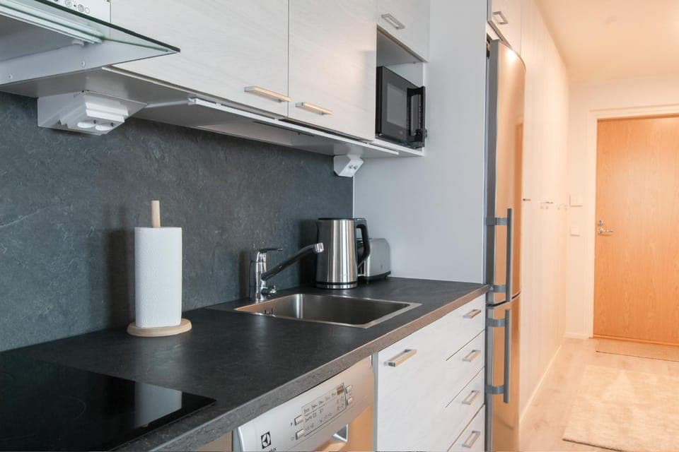 Kitchen or kitchenette, stove