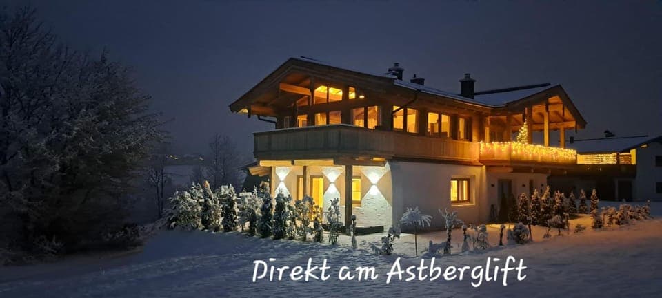 Property building, Night, Winter, Skiing