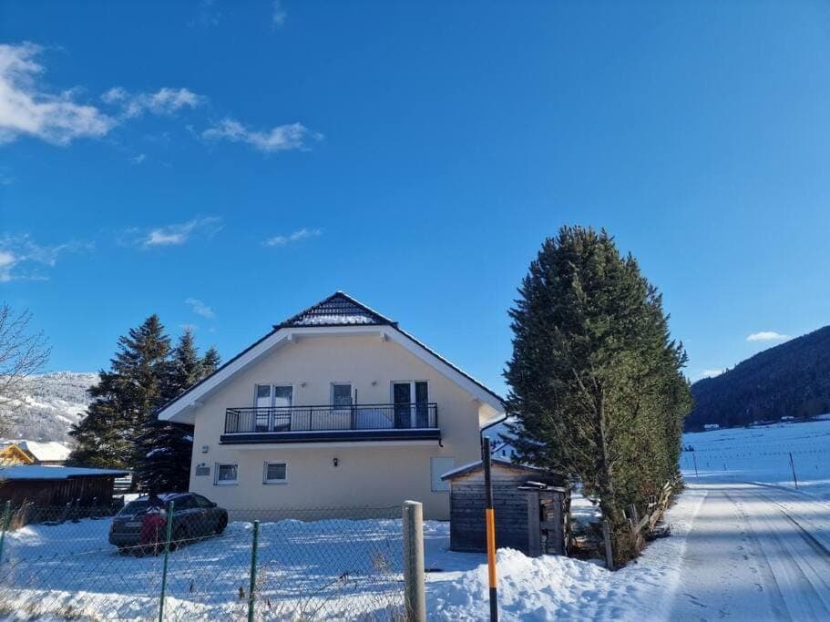 Property building, Winter, Mountain view, Parking