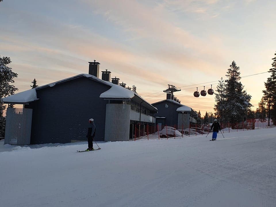 Property building, Skiing, Sunset