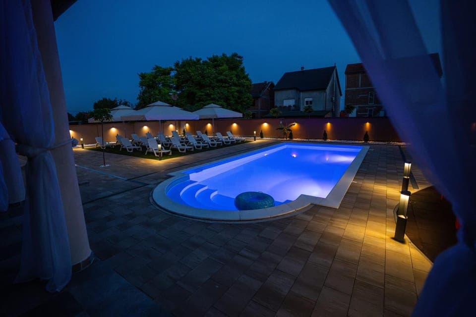 Night, Pool view, Swimming pool