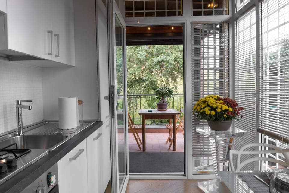 Kitchen or kitchenette, stove