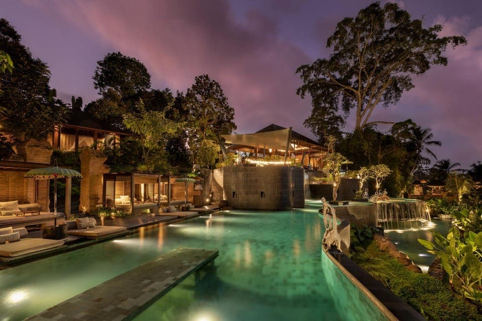 Night, Pool view, Swimming pool, Swimming pool