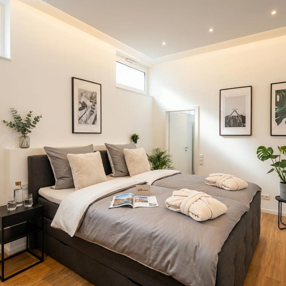 Bed, Photo of the whole room, Bedroom, towels